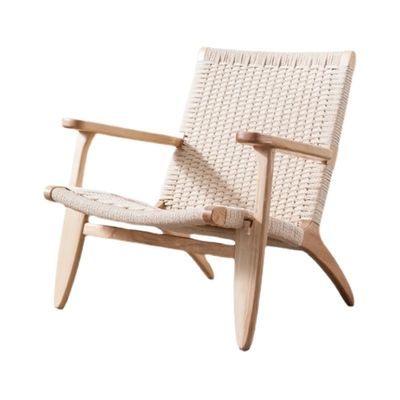 Arredamento di salotto in stile moderno Sedile da pranzo in legno massello con sedile a cordone tessuto e braccio in legno in naturale/noce/nero