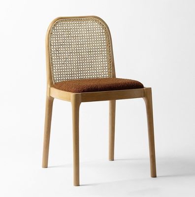 Sedile da pranzo in lana di agnello/vetto di rattan W47*D50*H78CM Legno moderno di lusso per mobili da soggiorno