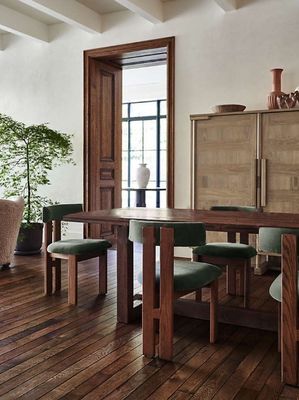 Materiale di velluto verde / lana di agnello Sedile da pranzo in legno massello moderno per mobili di lusso