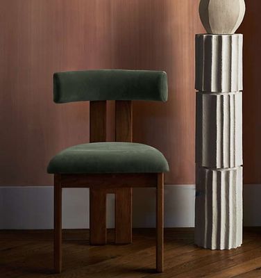 Materiale di velluto verde / lana di agnello Sedile da pranzo in legno massello moderno per mobili di lusso