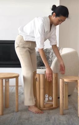 Scaffale in legno di rovere rosso impilabile Sedile in legno massello di design semplice per mobili da pranzo