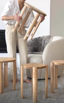 Scaffale in legno di rovere rosso impilabile Sedile in legno massello di design semplice per mobili da pranzo