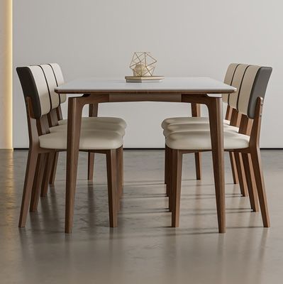Moderno design nordico Tavolo da pranzo in legno massello con sedie in pelle in PU nero/bianco e stile nordico