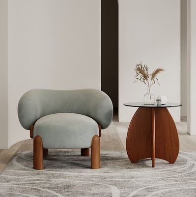 Popolari mobili da soggiorno Moderno In Legno Massello di Agnello Lana/Velvetto Poltrona Sofà Singolo Con Gambe di Noce e Design Leggero di Lusso
