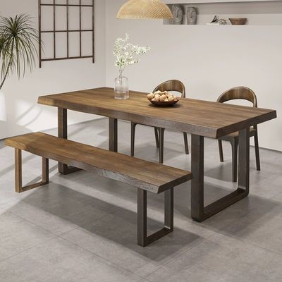 Sedile giapponese di lusso Sala da pranzo Arredamento Tavolo Tavolo da pranzo in legno massello rettangolare Set senza ripiegabile Villa per villa