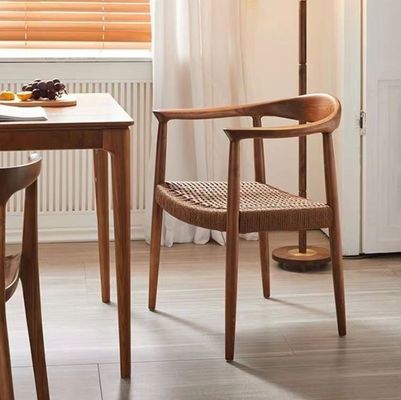 Migliora la tua esperienza culinaria con il design nordico in stile legno massello tessuto a corda sedie da pranzo con braccia