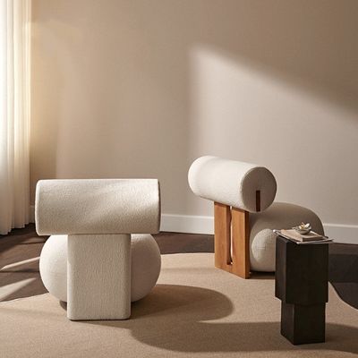 Sedile da soggiorno con gambe in legno creativo stile moderno in legno per il tempo libero sedile divano singolo in lana di agnello W70*D81*H71CM