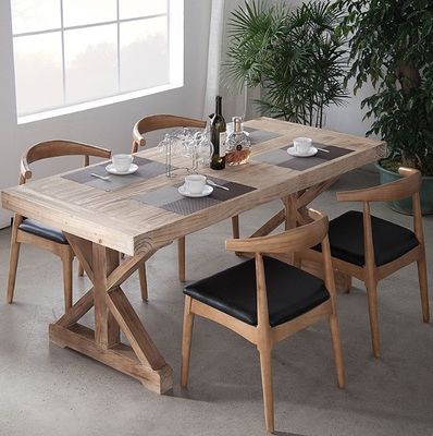 Arredamento domestico generale Tavolo da pranzo in legno naturale moderno e sedia da pranzo in legno massello per tavoli da ristorante personalizzati