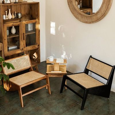 Moderno design Sedie per il tempo libero Arredamento in legno Sedie per il soggiorno con telaio di quercia naturale Sedie in legno di rattan