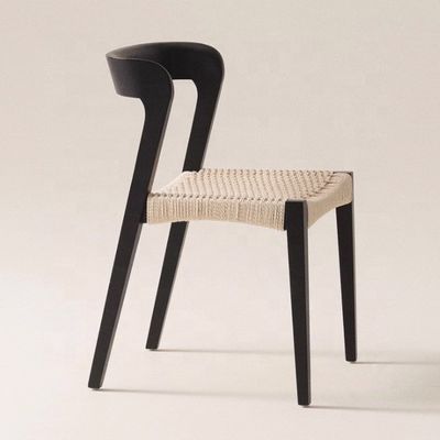 Moderna sedia da ristorante in legno massello con sedile a corda e logo personalizzato accettato