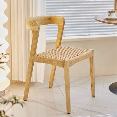 Moderna sedia da ristorante in legno massello con sedile a corda e logo personalizzato accettato