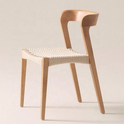 Moderna sedia da ristorante in legno massello con sedile a corda e logo personalizzato accettato