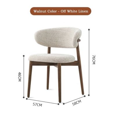 Arredamento per la sala da pranzo colore personalizzato design tradizionale sedia in legno di noce con tessuto di lino bianco e schienale curvo