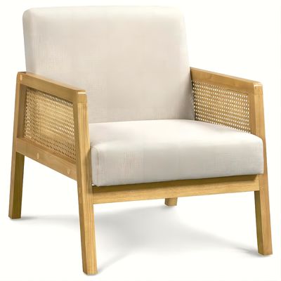 Salotto moderno Poltrona di lusso Arredamento Divano in legno Poltrona con tessuto di lusso velluto e rattan in colore naturale popolare