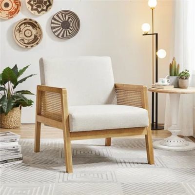 Salotto moderno Poltrona di lusso Arredamento Divano in legno Poltrona con tessuto di lusso velluto e rattan in colore naturale popolare