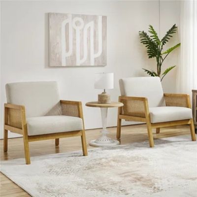 Salotto moderno Poltrona di lusso Arredamento Divano in legno Poltrona con tessuto di lusso velluto e rattan in colore naturale popolare