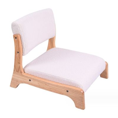 Imballaggio per la posta in stile giapponese Tatami Legless Wood Floor Tea Chair in legno massello con supporto posteriore