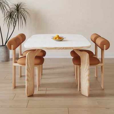 NC/PU Vernice Finitura Legno Massello Stile Tessuto di velluto bianco Sedile da pranzo imbottito Sedie da pranzo Nordic Cafe
