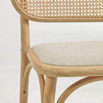 Arredamento per la sala da pranzo Sedile da pranzo in tessuto di lino bianco con cuscinetto e schienale curvo Colore noce Legno in colore personalizzato