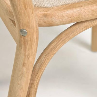 Arredamento per la sala da pranzo Sedile da pranzo in tessuto di lino bianco con cuscinetto e schienale curvo Colore noce Legno in colore personalizzato
