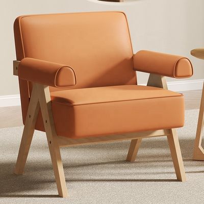 Arredamento contemporaneo per il soggiorno Moderno telaio in legno massello in pelle Sedia divano in legno singolo opzionale W70*D70*H80CM