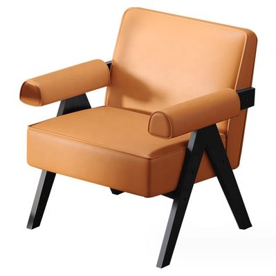 Arredamento contemporaneo per il soggiorno Moderno telaio in legno massello in pelle Sedia divano in legno singolo opzionale W70*D70*H80CM
