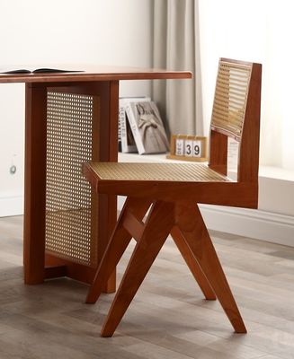Sedile morbido in legno di gomma Moderno design Sedile da sala da pranzo in legno di rattan per soggiorno e hotel