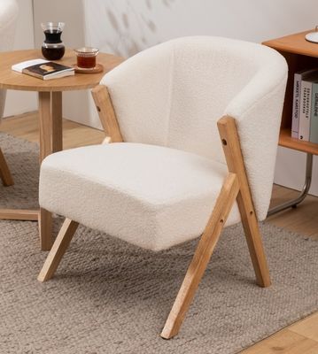 W60*D68*H77CM Arredamento moderno per salotto Poltrona di salotto Poltrona KD Divano in legno Poltrona di lana d'agnello Tessuto bianco Accento di poltrona