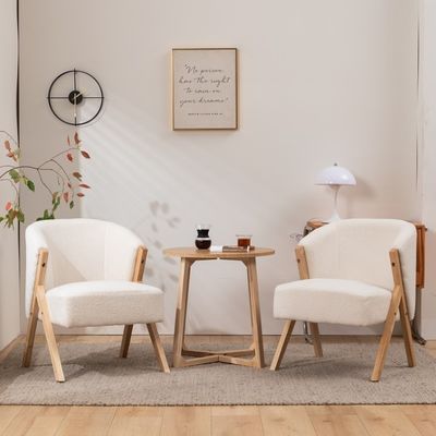 W60*D68*H77CM Arredamento moderno per salotto Poltrona di salotto Poltrona KD Divano in legno Poltrona di lana d'agnello Tessuto bianco Accento di poltrona