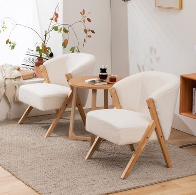 W60*D68*H77CM Arredamento moderno per salotto Poltrona di salotto Poltrona KD Divano in legno Poltrona di lana d'agnello Tessuto bianco Accento di poltrona