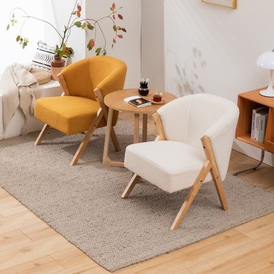 W60*D68*H77CM Arredamento moderno per salotto Poltrona di salotto Poltrona KD Divano in legno Poltrona di lana d'agnello Tessuto bianco Accento di poltrona