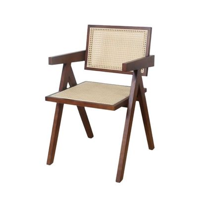 Sedile da pranzo in legno massello naturale con schienale di rotino moderno in finitura nera