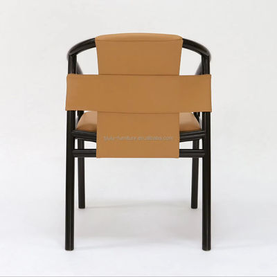 Sedie da pranzo specifiche In legno massello salotto per il tempo libero Accento sedie da braccio con pelle da sella marrone