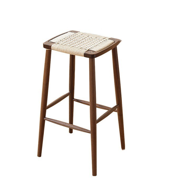 Modern Minimalist Nordic Bar High Stool Solid Wood Woven Rope Cafè Ristorante Scaunetto Per Eventi W30*D35*45/70CM