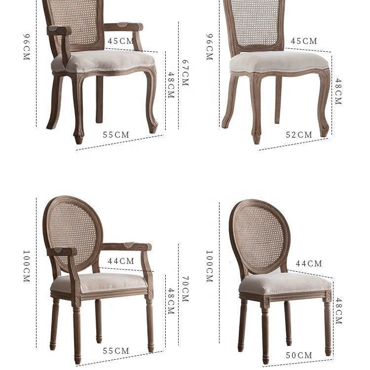 Antique Design Europe Vantage Indoor Solid Wood Round Cane Rattan Back Sedile da pranzo per lo stile tradizionale in Europa