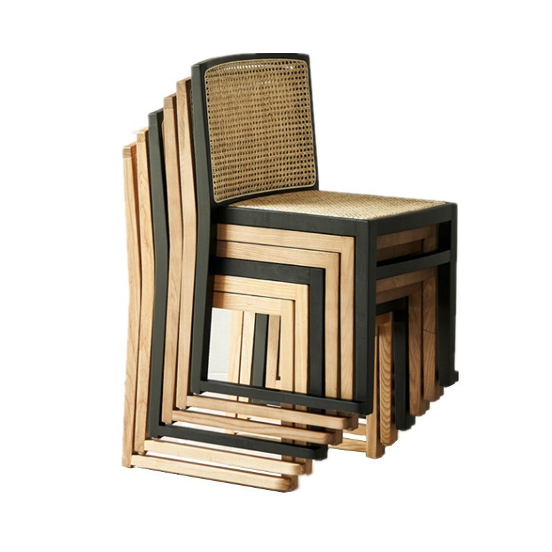 Sedile da pranzo in rotino impilato Sedile senza braccia in legno personalizzato per sala da pranzo W49CM*D42.5CM*H80CM