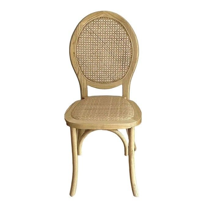Arredamento per la casa in stile vintage francese Cena in legno rattan naturale matrimonio in legno massello sedia impilabile per banchetto