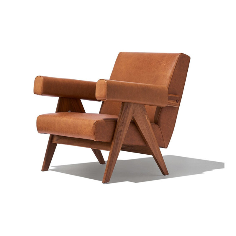 Leisure Lounge Divano in legno massello Sedile con telaio in pelle PU e in legno di cenere personalizzato