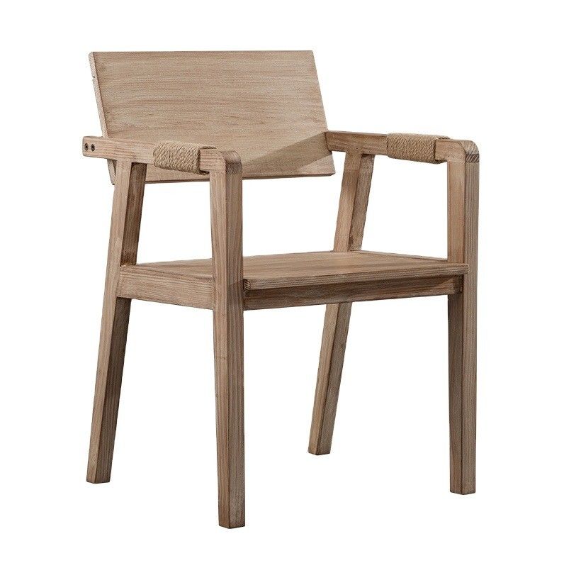 Sedile da pranzo di design giapponese Sedile da ristorante in legno massello moderno con appoggio per braccio e materiale di copertura in legno di gomma