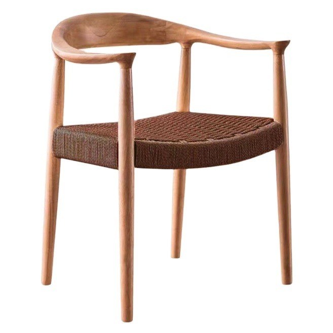 Migliora la tua esperienza culinaria con il design nordico in stile legno massello tessuto a corda sedie da pranzo con braccia