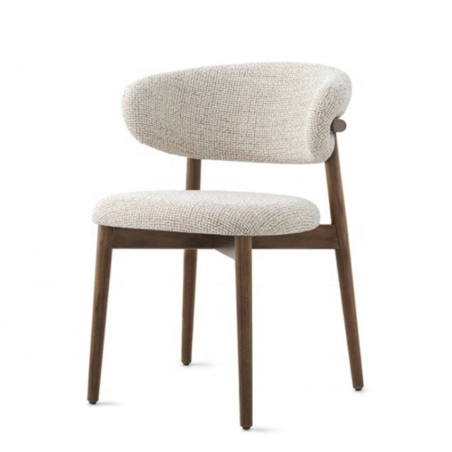 Arredamento per la sala da pranzo colore personalizzato design tradizionale sedia in legno di noce con tessuto di lino bianco e schienale curvo