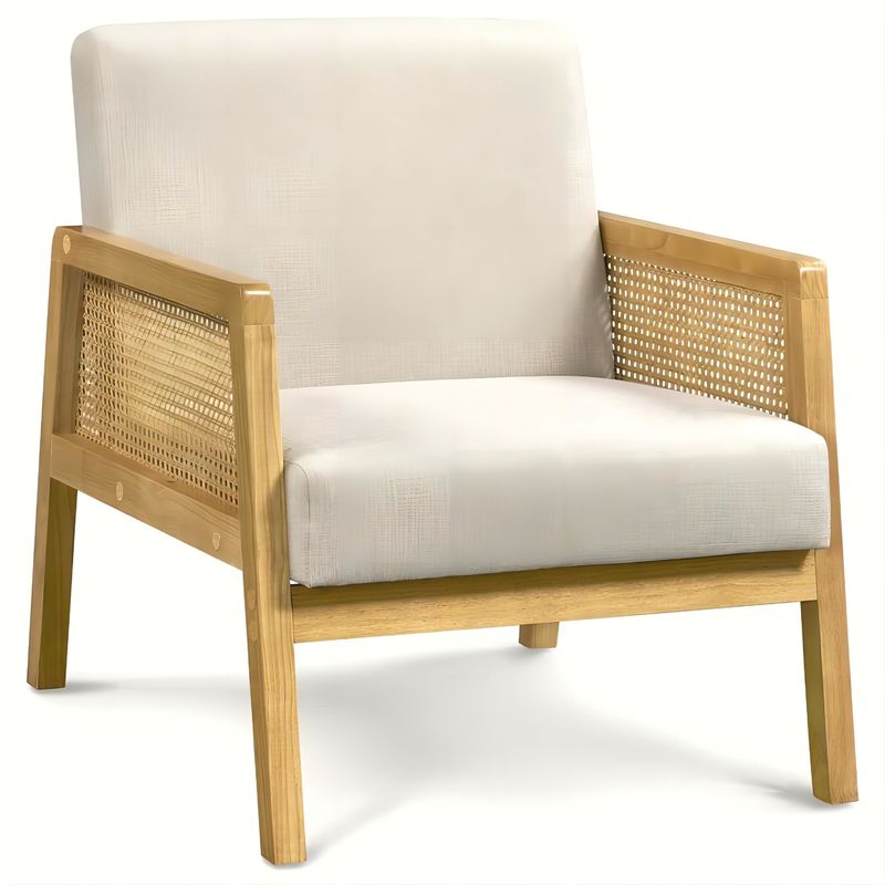 Salotto moderno Poltrona di lusso Arredamento Divano in legno Poltrona con tessuto di lusso velluto e rattan in colore naturale popolare