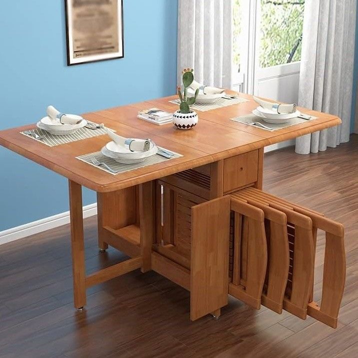 Home Office Tavolo da pranzo pieghevole in legno massello in colore noce americano con cornice e stile solidi