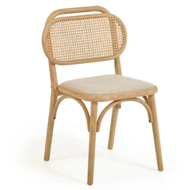 Arredamento per la sala da pranzo Sedile da pranzo in tessuto di lino bianco con cuscinetto e schienale curvo Colore noce Legno in colore personalizzato