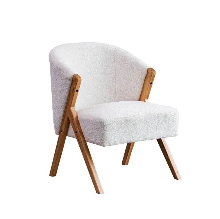 W60*D68*H77CM Arredamento moderno per salotto Poltrona di salotto Poltrona KD Divano in legno Poltrona di lana d'agnello Tessuto bianco Accento di poltrona