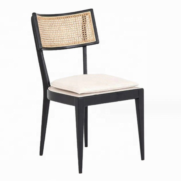 Arredamento moderno per ristoranti con retro in rotino Sedile da pranzo in legno con rivestimento in tessuto